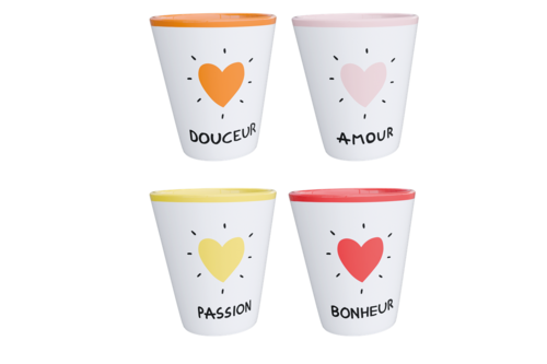 Set de 4 gobelets amour cœur D6,3 H7,2cm